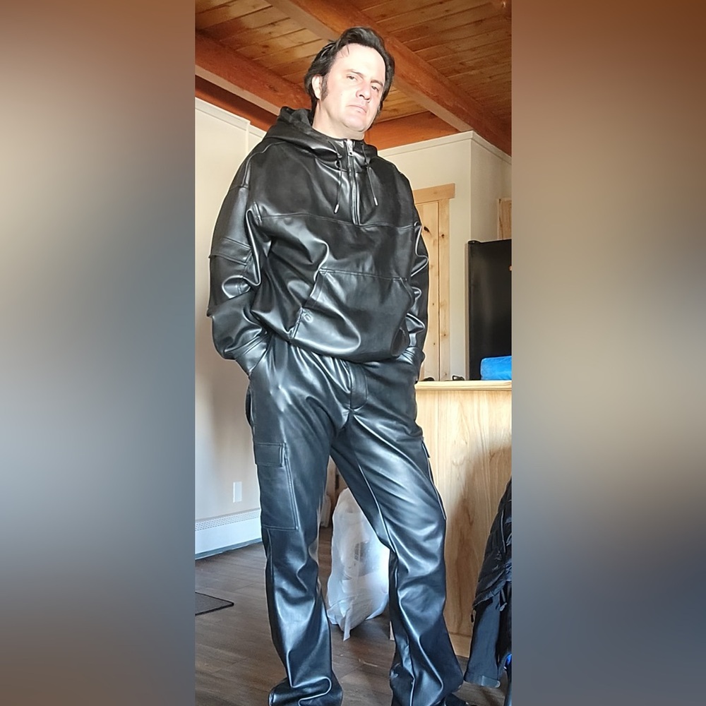 Men's Black Leather tracksuit